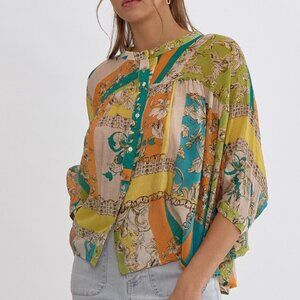 NWT - Entro Mixed print 3/4 sleeve top - Size S